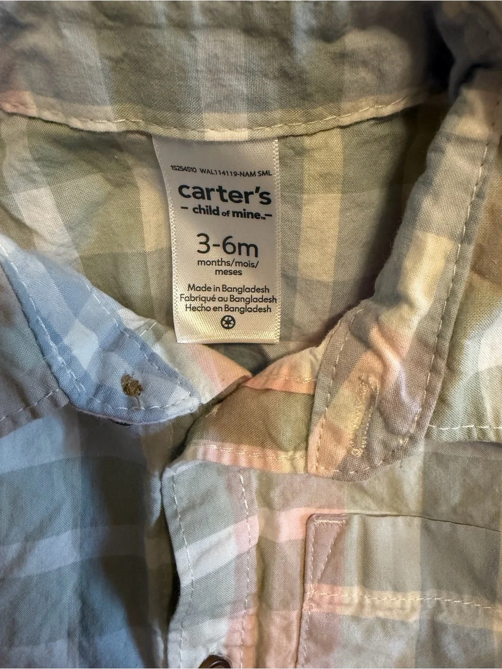 Carter's Short-Sleeve Plaid Button-Down Shirt - Pastel Pink, Blue & Mint